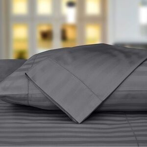 Threadmill Home Linen King Size Pillow Case Dark Grey Damask Stripe